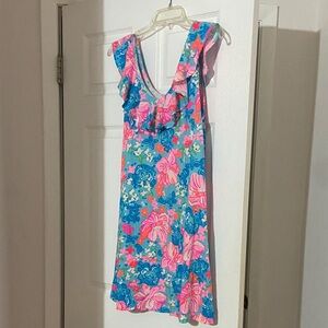 Lilly Pulitzer Tropical Floral Ruffle Sundress in Blue and Pink Size Small